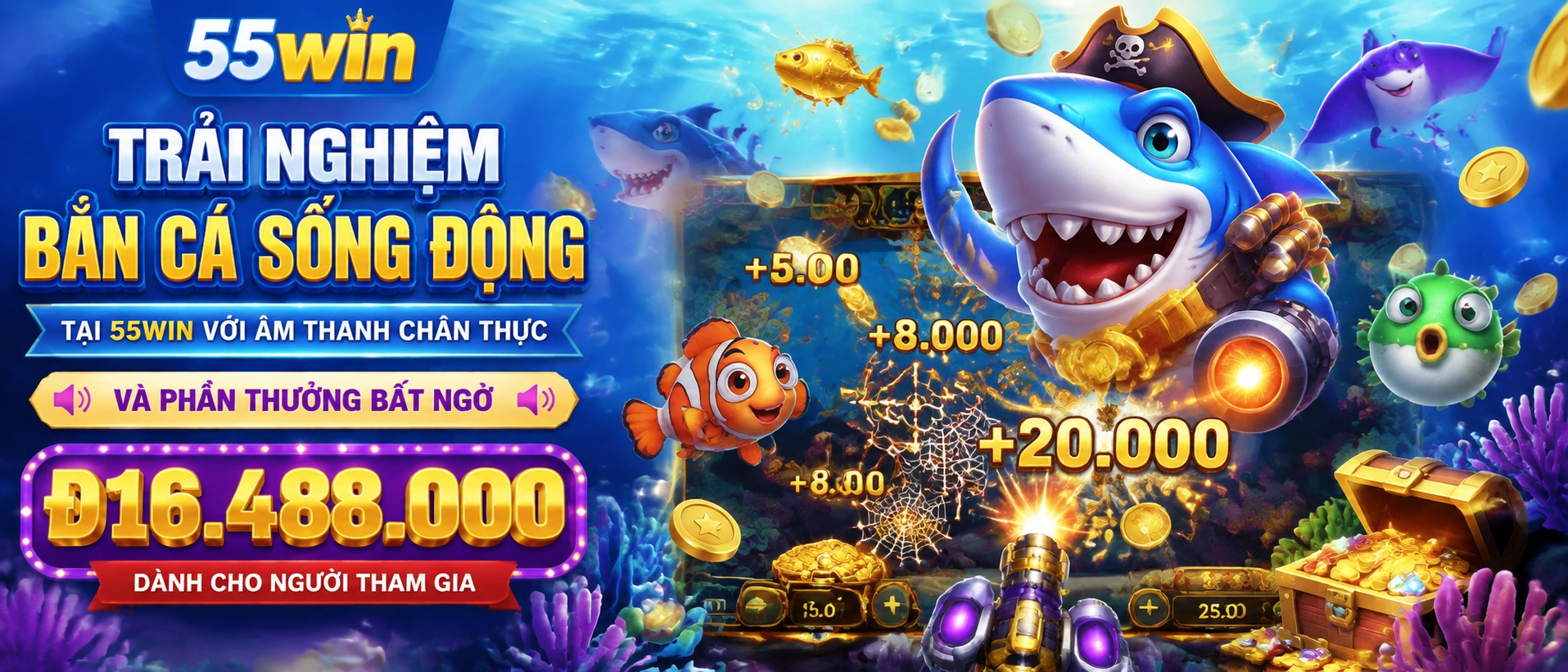 Bắn Cá Jackpot với sảnh game sáng và nhiều hiệu ứng